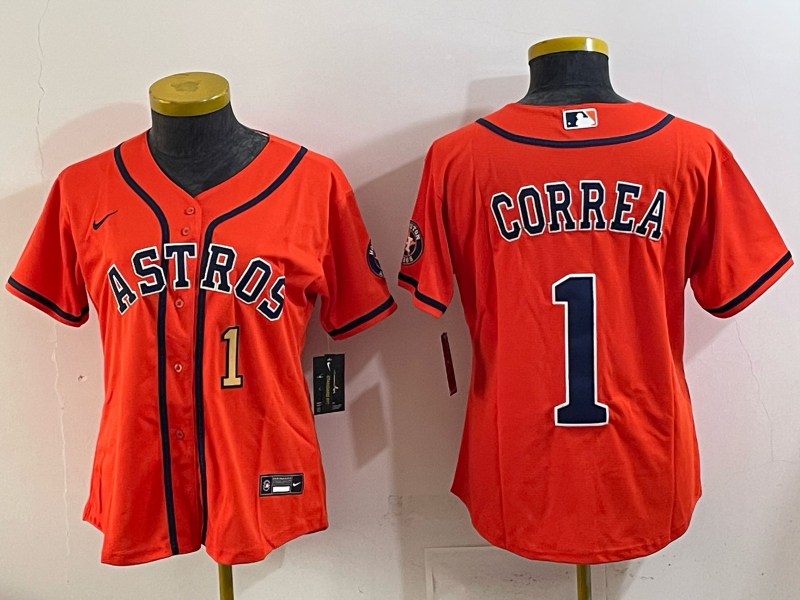 Women Houston Astros #1 Correa orange 2025 Nike MLB Jersey 004
